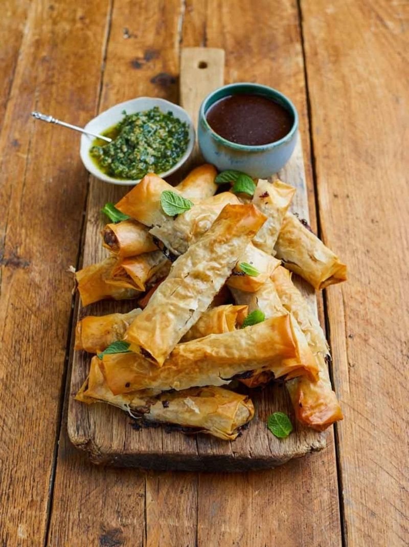 Leftover lamb filo cigars